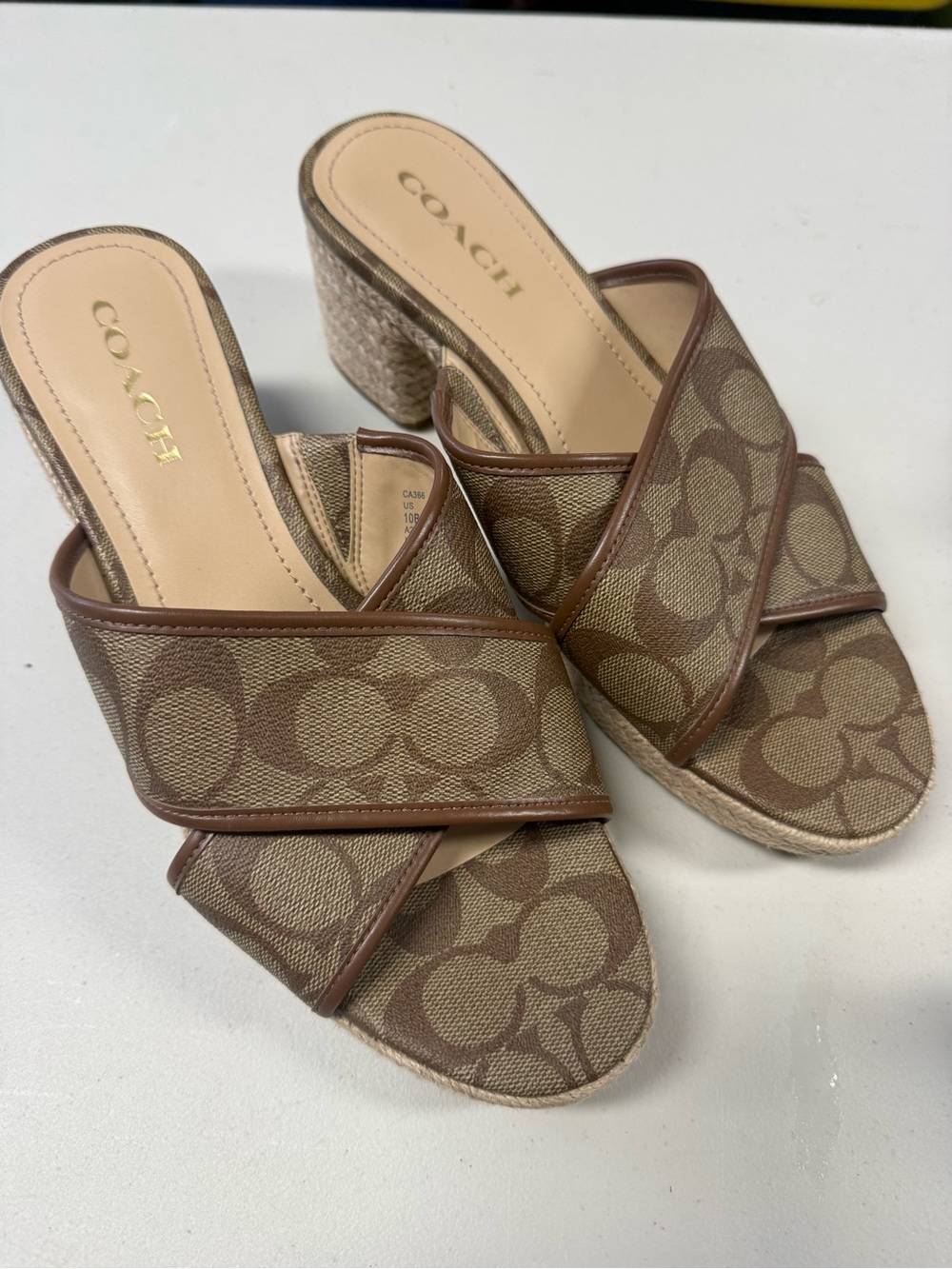 COACH Brown Signature Crossover Slide Mules